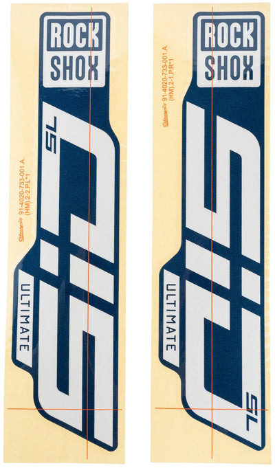 Decal rockshox ensemble RS White brillant pour les curseurs bleus