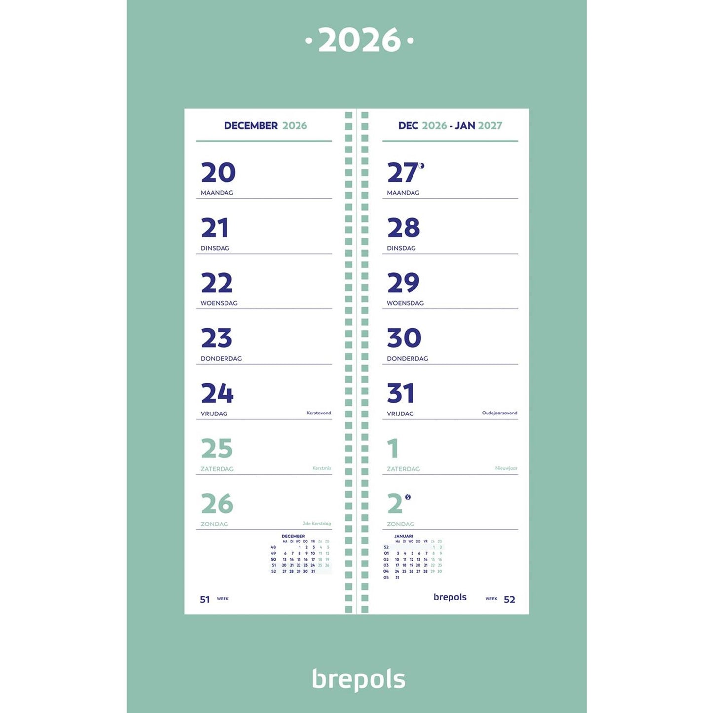 Calendrier de couverture Brepols 2026 avec spirale