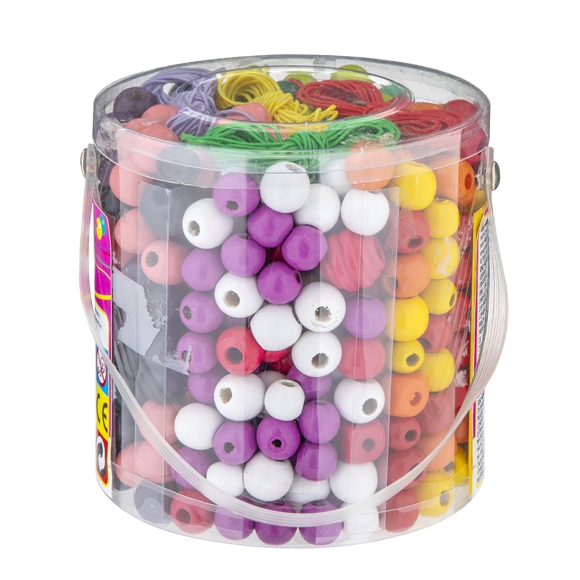Seau avec perles en bois, 250gr.