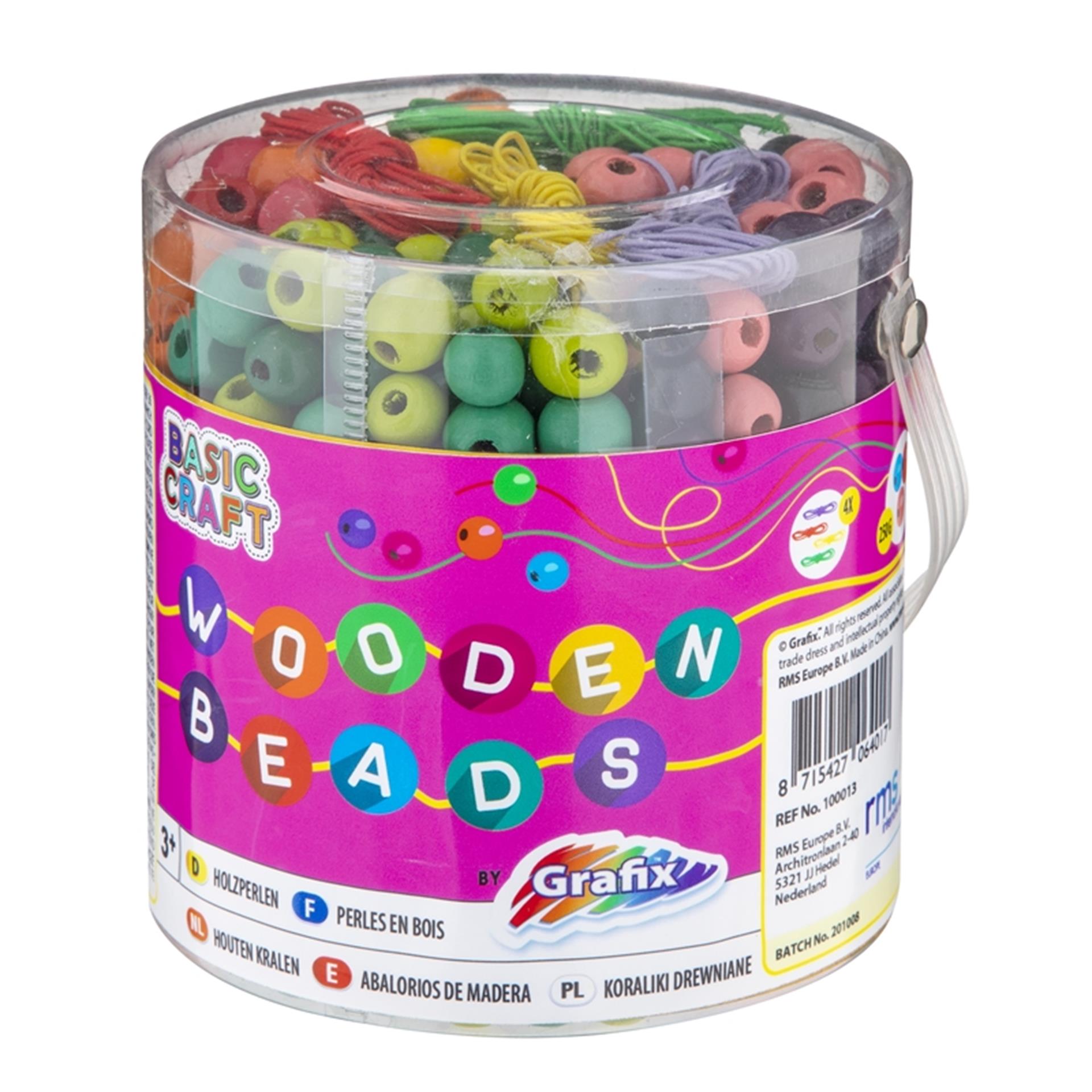 Seau avec perles en bois, 250gr.