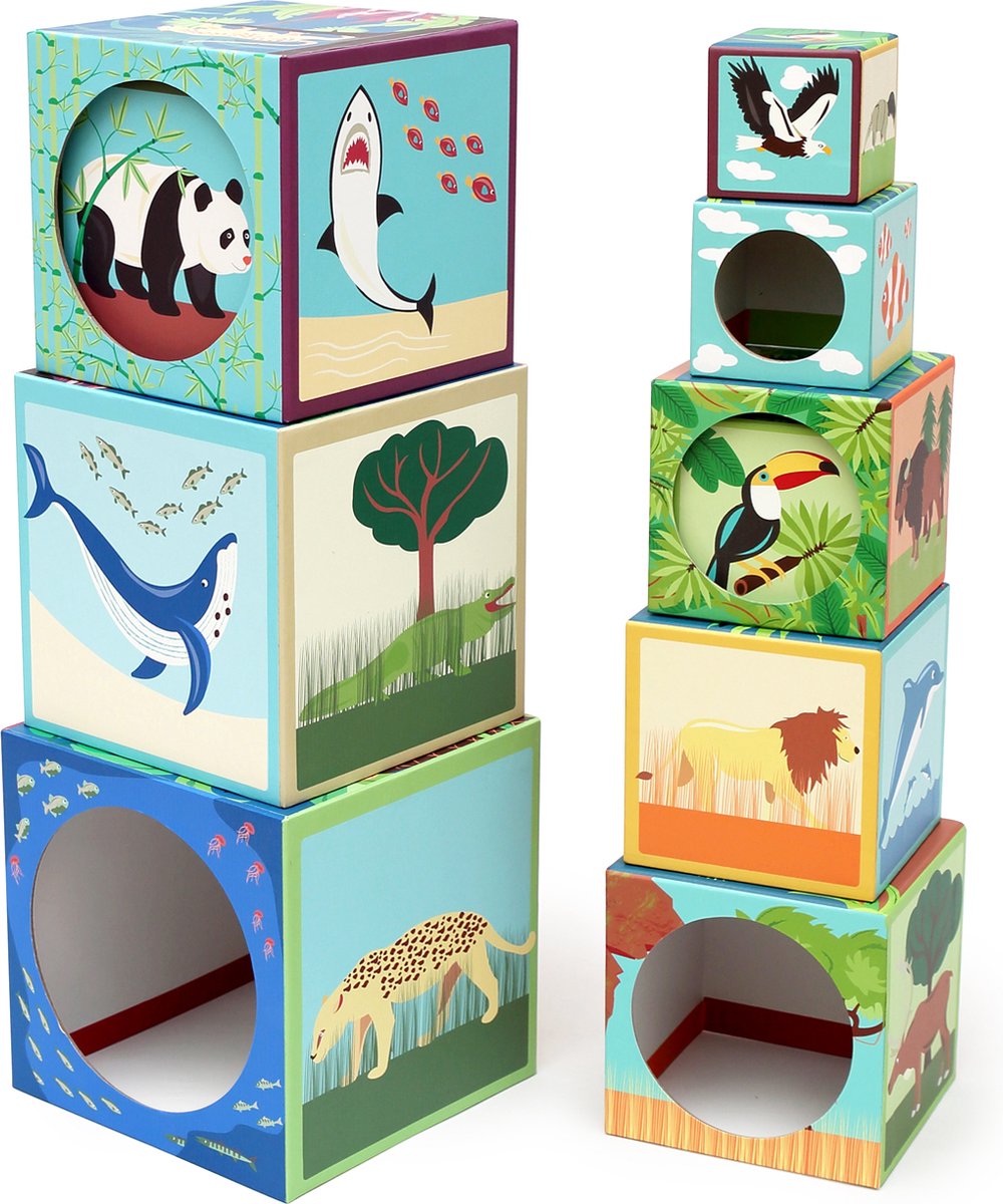 Tour d'empilage Scratch - animaux du monde - 10 pièces - carton robuste et durable - 1 an