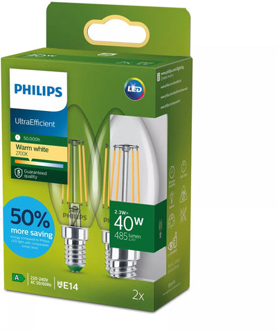 Philips LED Lampe bougie LED ultra efficace Philips transparente - 40 W - E27 - lumière blanc chaud