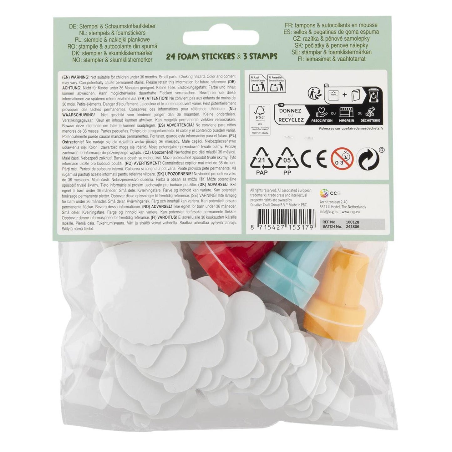Tampons auto-encreurs Creative Craft Group, 3 pcs. et autocollants en mousse