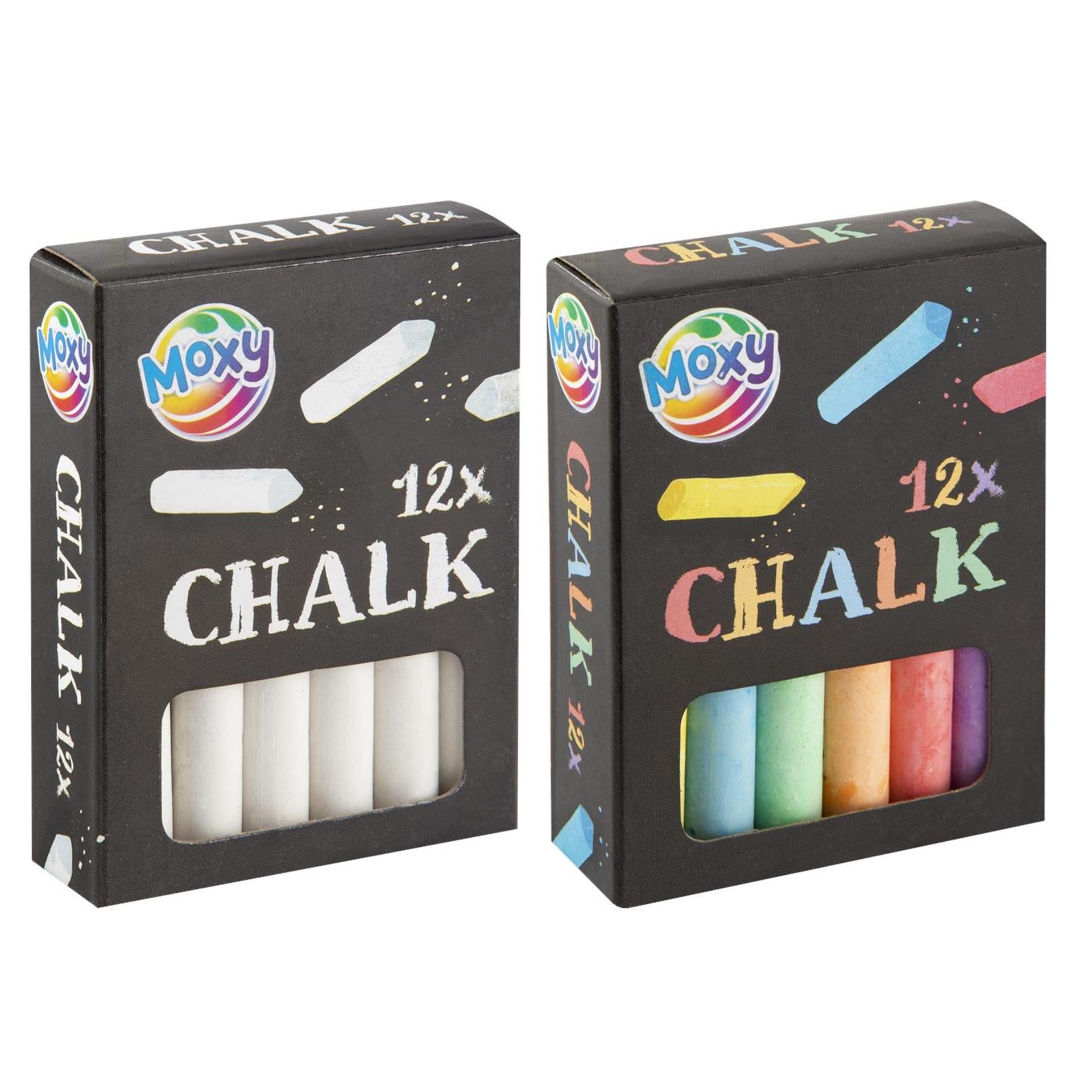 Craie pour tableau noir Moxy 12 dans une boîte de couleur blanche