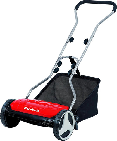 Tondeuse à cylindre Einhell ge-hm 38 s-f - largeur de coupe : 38 cm - superficie de pelouse recommandée : jusqu'à 250 m² - bac de collecte 26 l - hauteur de coupe : 13-38 mm