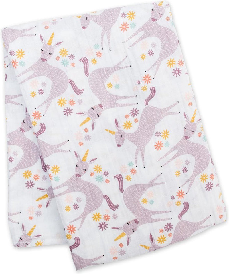 Lulujo - mousseline - emmaillotage - coton - 120x120 cm - licorne moderne