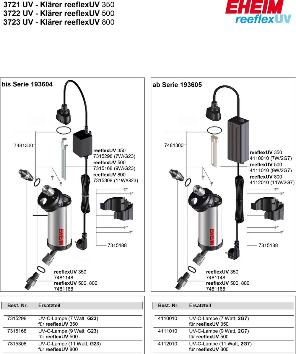 Lampe de rechange uv Eheim reeflex - lampe de remplacement avec filtre uv