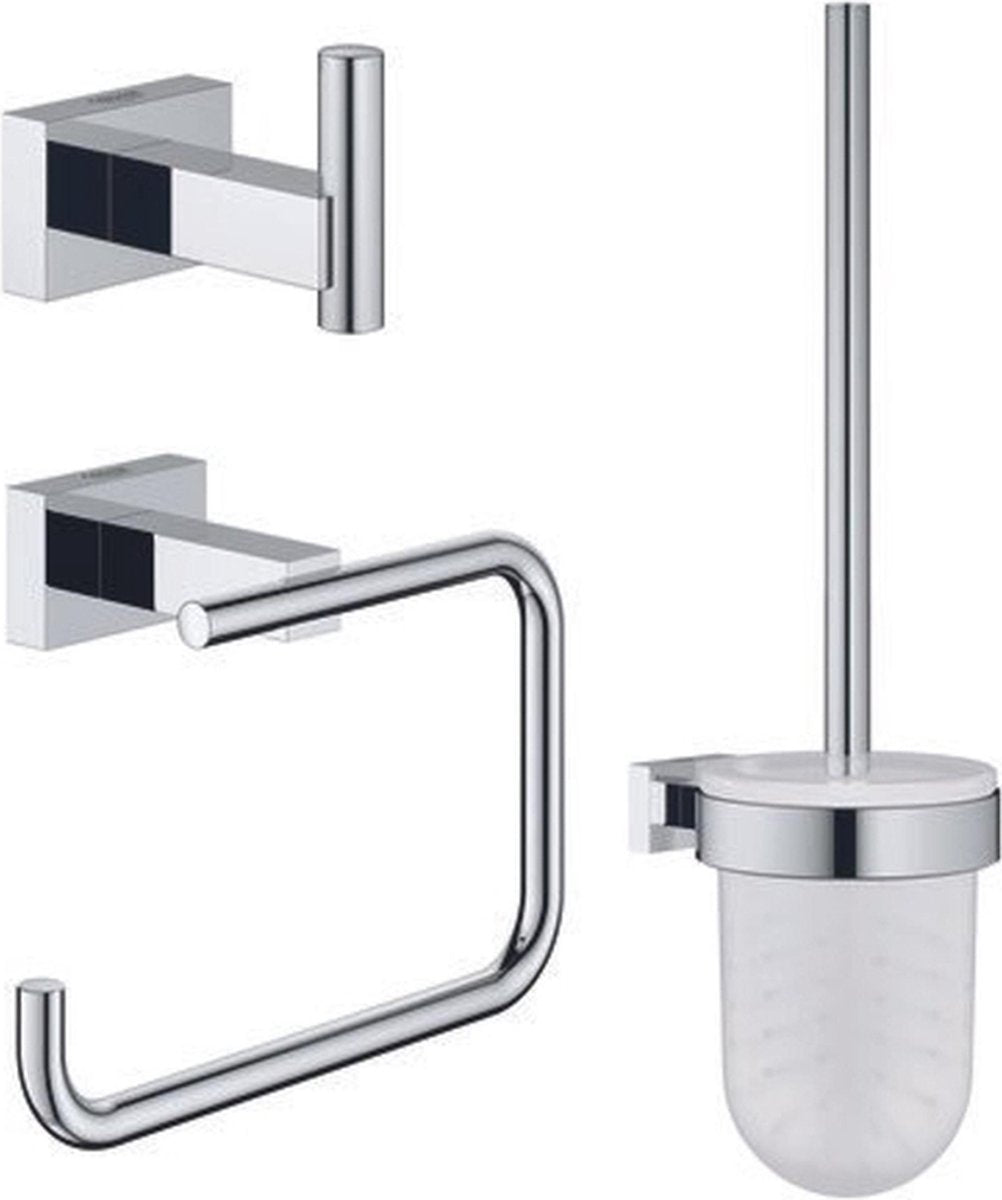 Ensemble d'accessoires Grohe essentials cube - porte-rouleau de papier toilette - ensemble de brosse de toilette - crochet à serviette - chrome