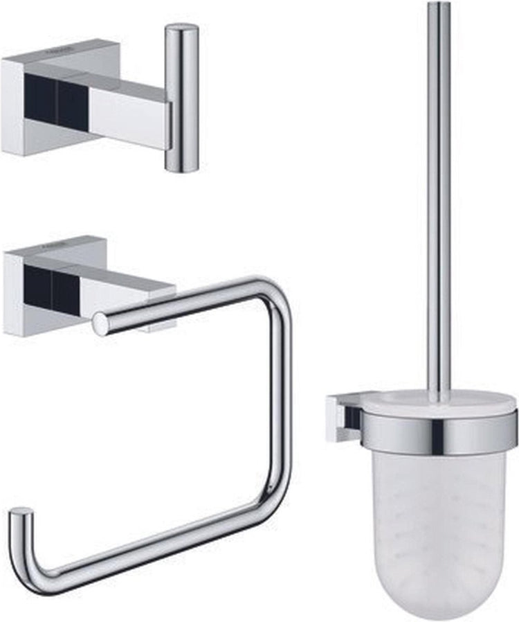 Ensemble d'accessoires Grohe essentials cube - porte-rouleau de papier toilette - ensemble de brosse de toilette - crochet à serviette - chrome