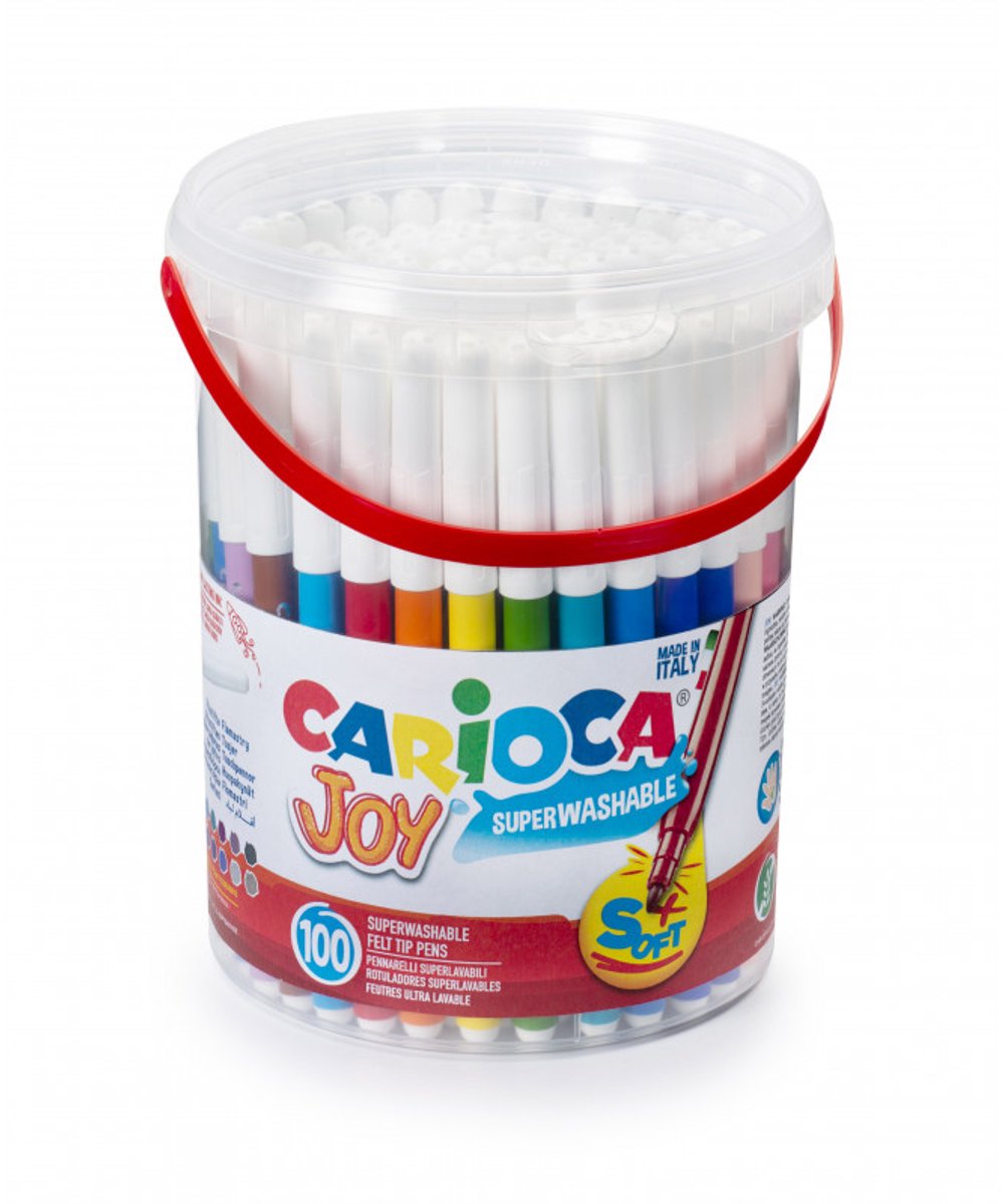 Marqueurs joie Carioca - 100 pièces en pot - pointe maxi 6 mm - lavables - marqueurs à colorier pour enfants