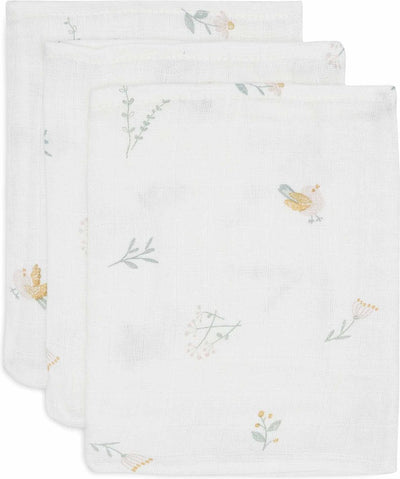 Jollein - gant de toilette hydrophile pour bébé - coton - 3 pièces - jolis oiseaux - gant de toilette pour bébé, débarbouillettes hydrophiles -15x20cm