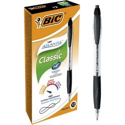 Stylo bille Bic Atlantis grip noir rechargeable bouton poussoir clip