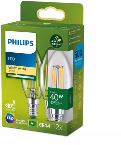 Philips LED Lampe bougie LED ultra efficace Philips transparente - 40 W - E27 - lumière blanc chaud