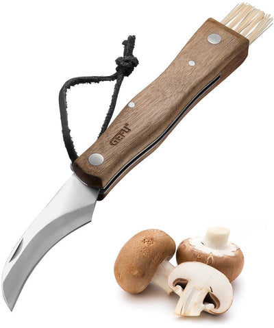 Couteau à champignons Gefu Silva – pliable – avec brosse de nettoyage – manche en noyer