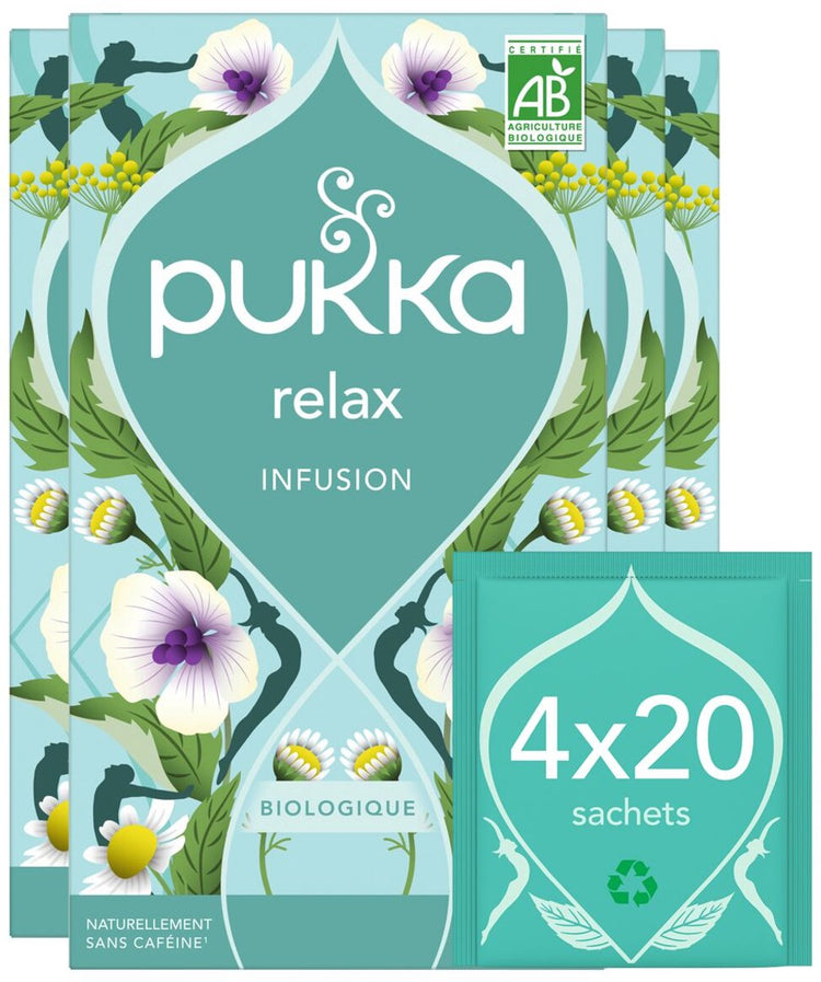 Pukka tea relax - 80 sachets de thé - tisane biologique - 4 x 20 sachets - pack économique de thé