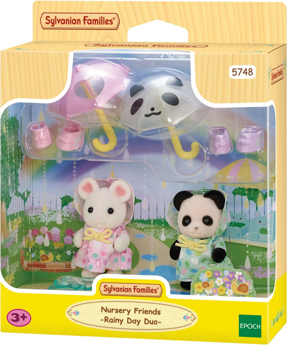 Sylvanian family 5748 duo d'amis pour tout-petits jour de pluie - comprenant 2 figurines de jeu douces et veloutées