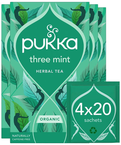 Thé Pukka trois menthes - 80 sachets de thé - tisane biologique - 4 x 20 sachets - pack économique de thé