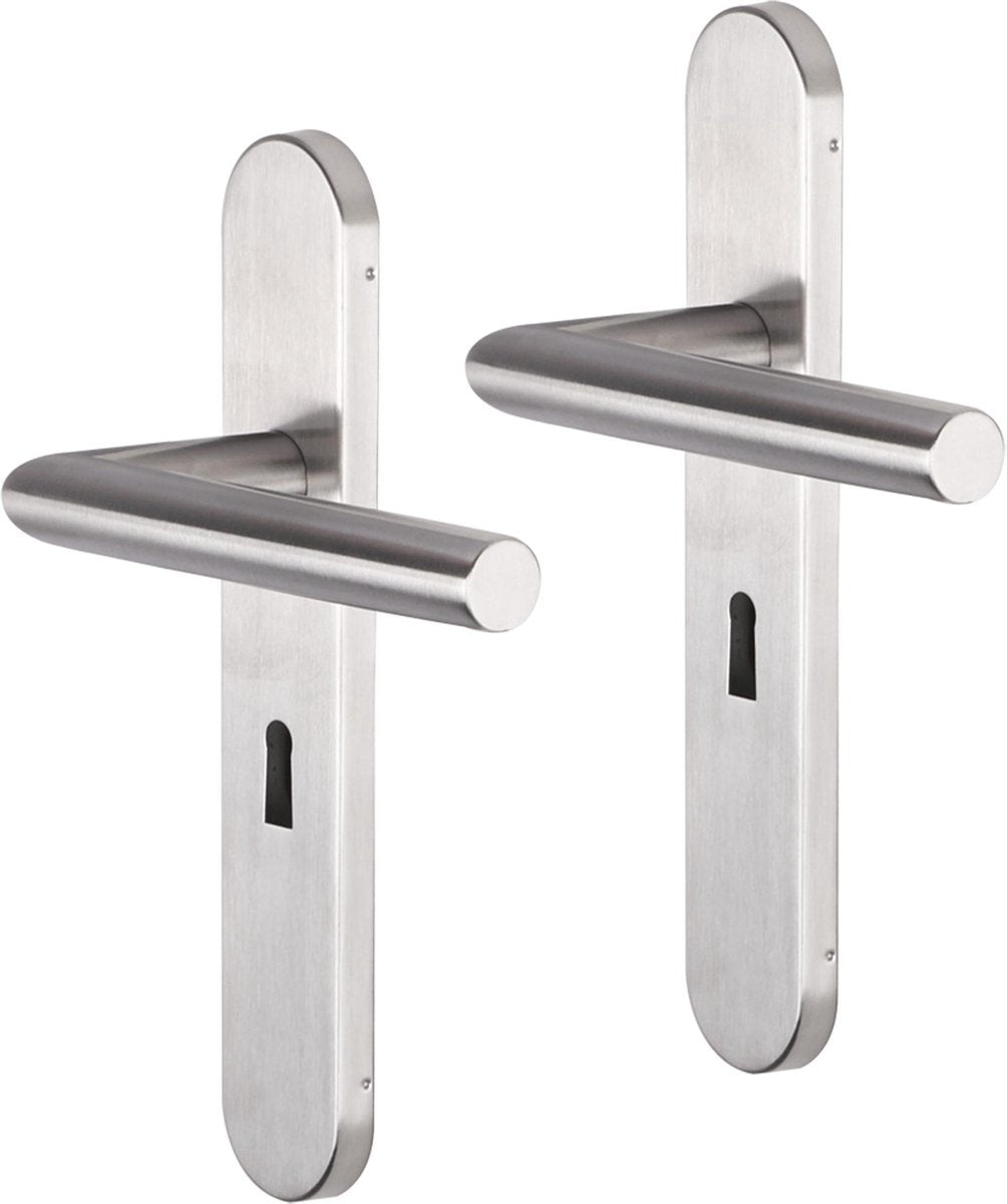 Poignée de porte Impresso - herse - pour l'intérieur - ovale - bouclier de porte avec trou de serrure - acier inoxydable - 2 pièces
