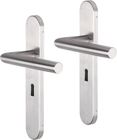 Poignée de porte Impresso - herse - pour l'intérieur - ovale - bouclier de porte avec trou de serrure - acier inoxydable - 2 pièces