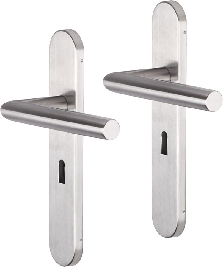 Poignée de porte Impresso - herse - pour l'intérieur - ovale - bouclier de porte avec trou de serrure - acier inoxydable - 2 pièces
