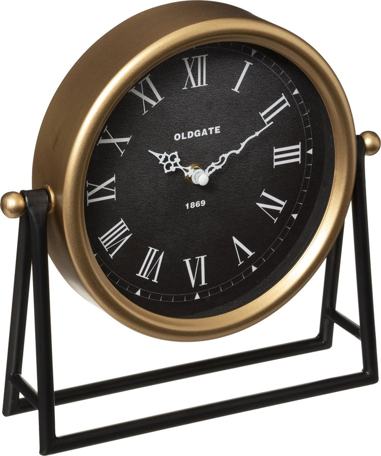Atmosphera horloge de table roma - or noir - h26 cm - dia horloge 21 cm - verre métal - sur pied