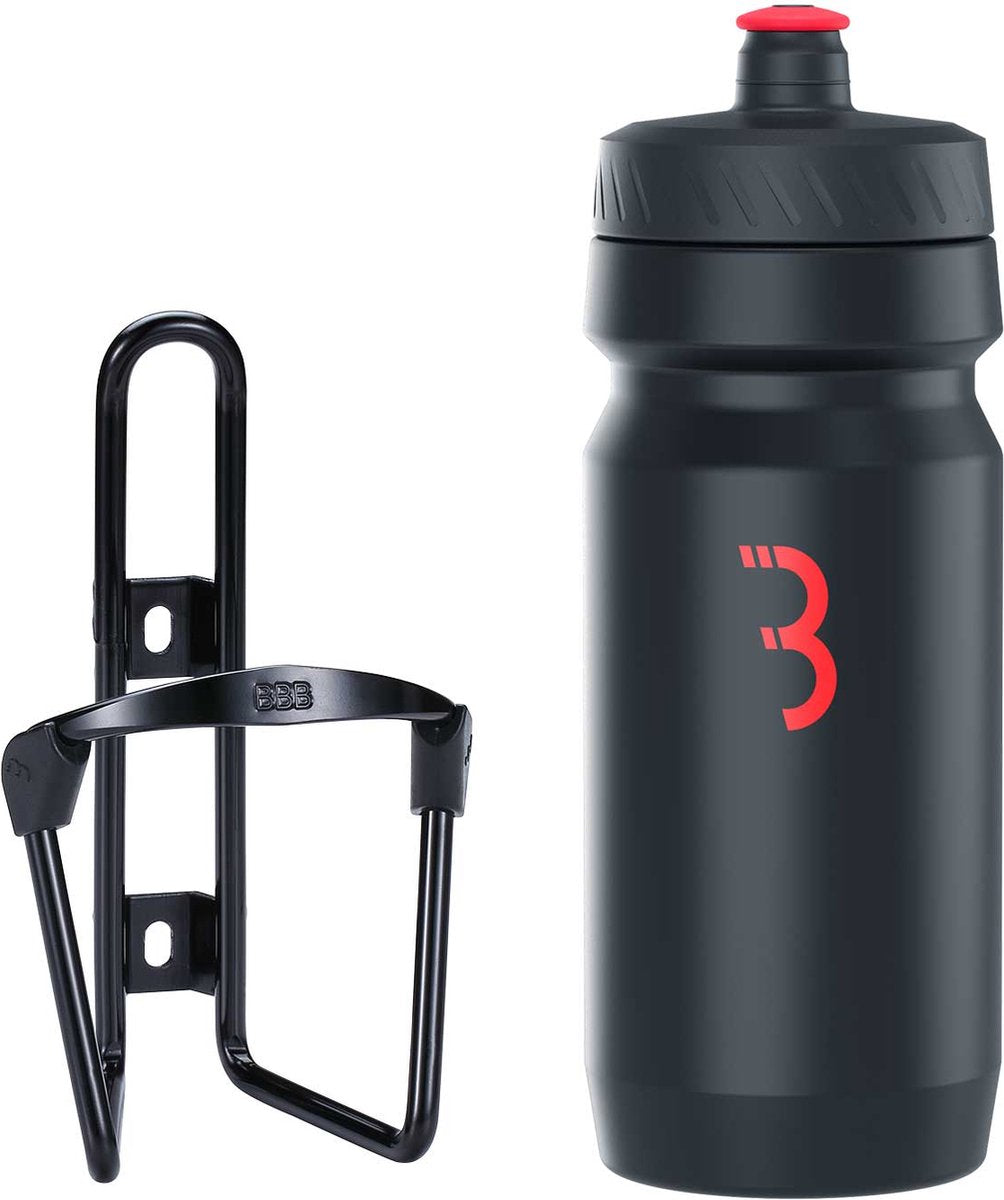 Réservoir de carburant vélo Bbb - porte-bouteille en aluminium avec bouteille - 550 ml - noir rouge - vélo de course VTT - porte-gourde vélo - bbc-03c