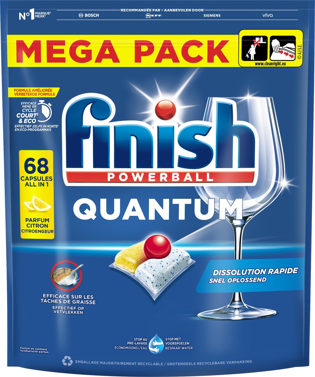 Tablettes pour lave-vaisselle Finish Quantum Lemon - 68 gélules