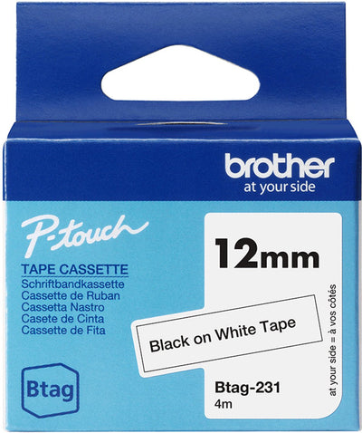 Ruban pour étiquettes Brother btag-231 noir sur blanc – largeur 12 mm