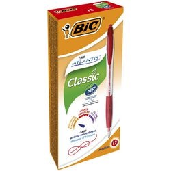 Stylo bille Bic Atlantis grip caoutchouc rouge rechargeable bouton poussoir clip