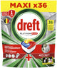 Tablettes pour lave-vaisselle tout-en-un Dreft Platinum Plus - Citron - Technologie anti-ternissement - 180 gélules - Volume annuel