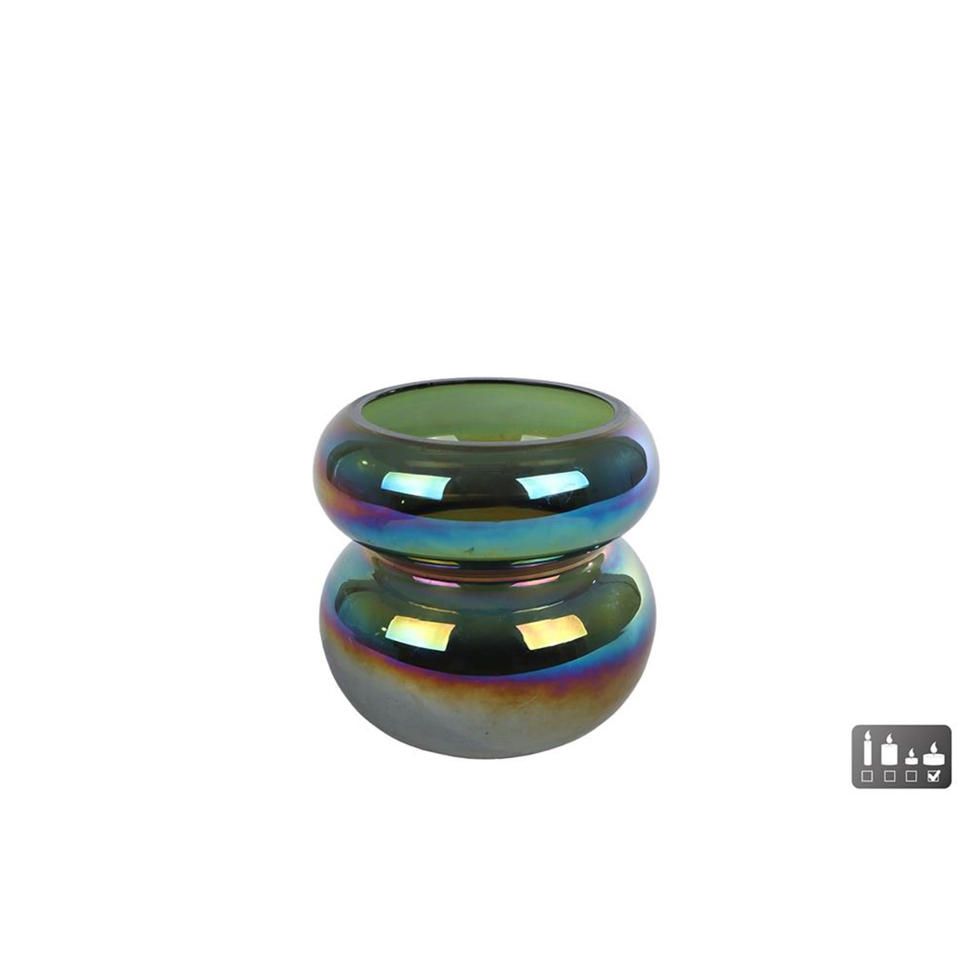 Cozydecor lanterne erik verre vert métallisé 9x9cm