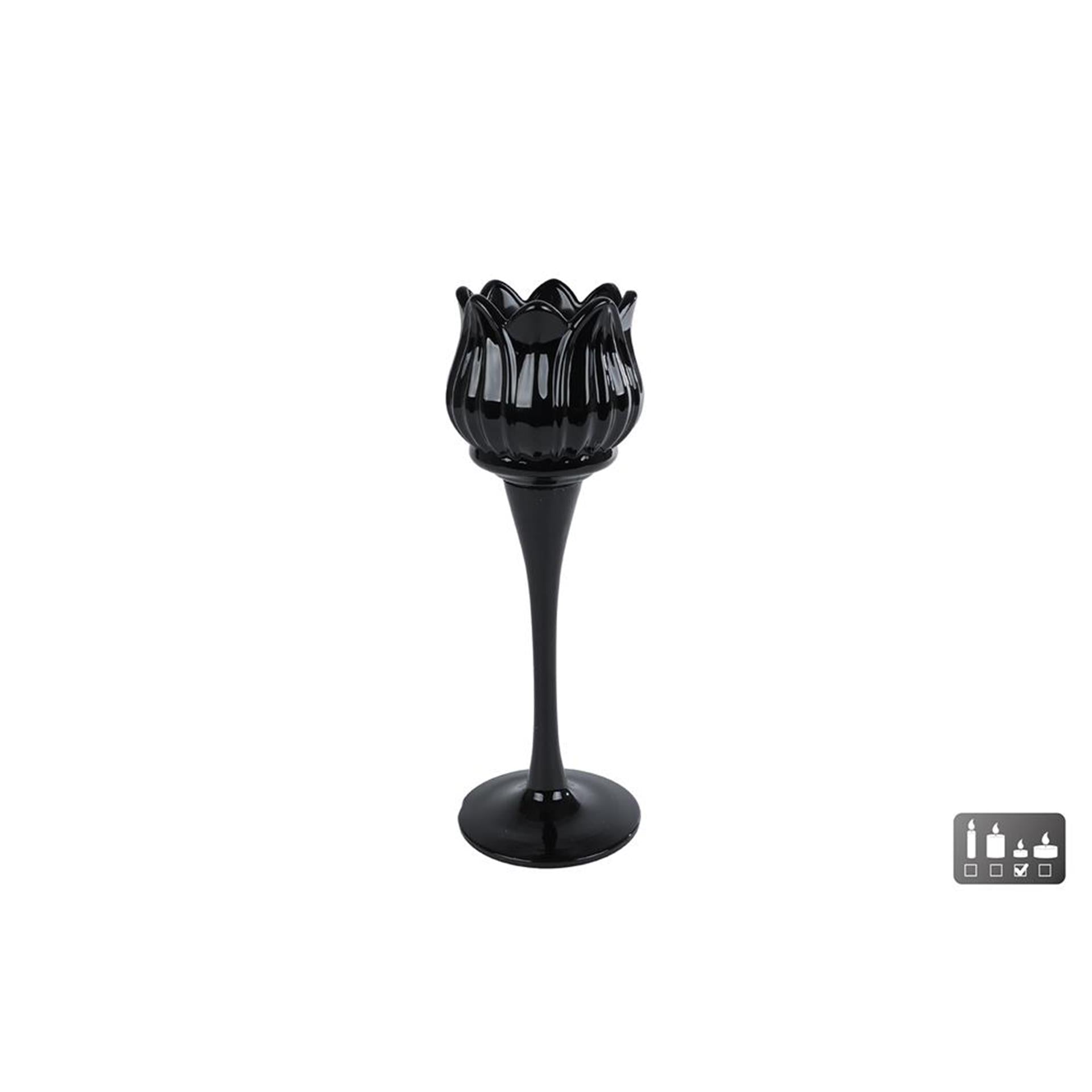 Cosydecor photophore tulipe verre noir 7x7x22cm