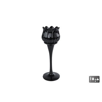 Cosydecor photophore tulipe verre noir 7x7x22cm