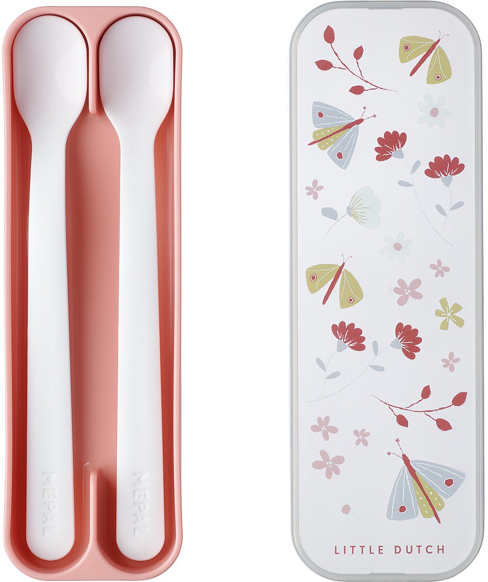Mepal mio cuillère bébé Little Dutch - lot de 2 - manche long - vaisselle enfant - fleurs papillons
