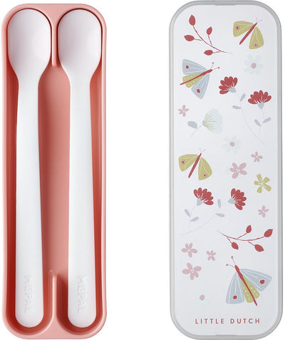 Mepal mio cuillère bébé Little Dutch - lot de 2 - manche long - vaisselle enfant - fleurs papillons