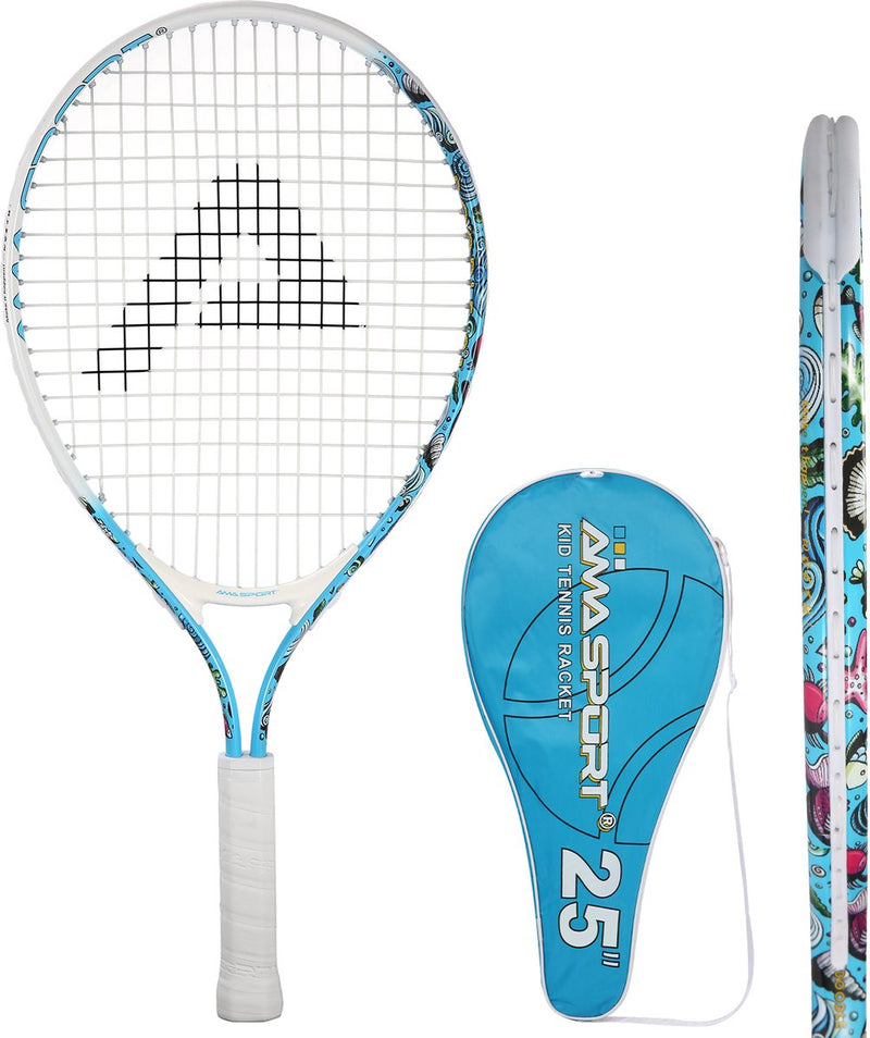Raquette de tennis enfant Ama sport bleu océan 25 pouces - raquette junior légère avec sac - idéale pour les débutants -