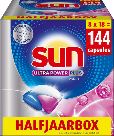 Sun - tablettes pour lave-vaisselle - ultra power plus - tout-en-1 - 144 capsules - pack économique