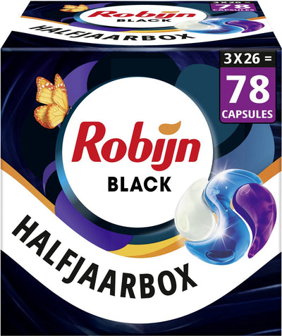 Robijn - détergent - capsules de lavage 3 en 1 - velours noir - 3 x 26 pièces - 78 lavages - pack économique