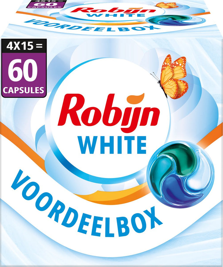 Détergent Robijn - Capsules de lavage 4 en 1 - blanc brillant - 4 x 15 pièces - 60 lavages - pack économique