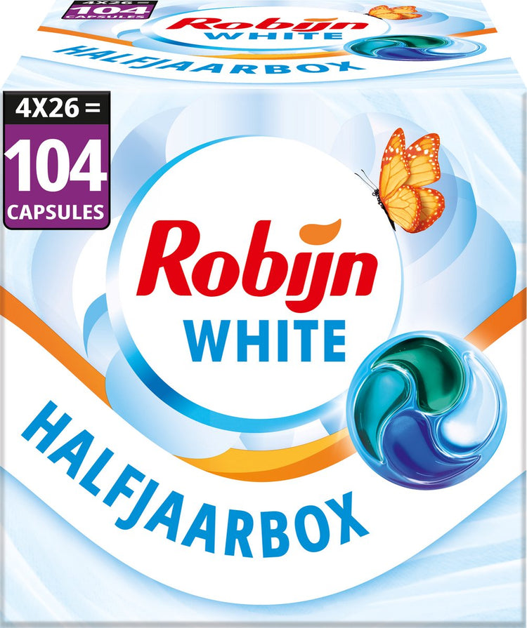 Détergent Robijn - Capsules de lavage 4 en 1 - blanc brillant - 4 x 26 pièces - 104 lavages - pack économique