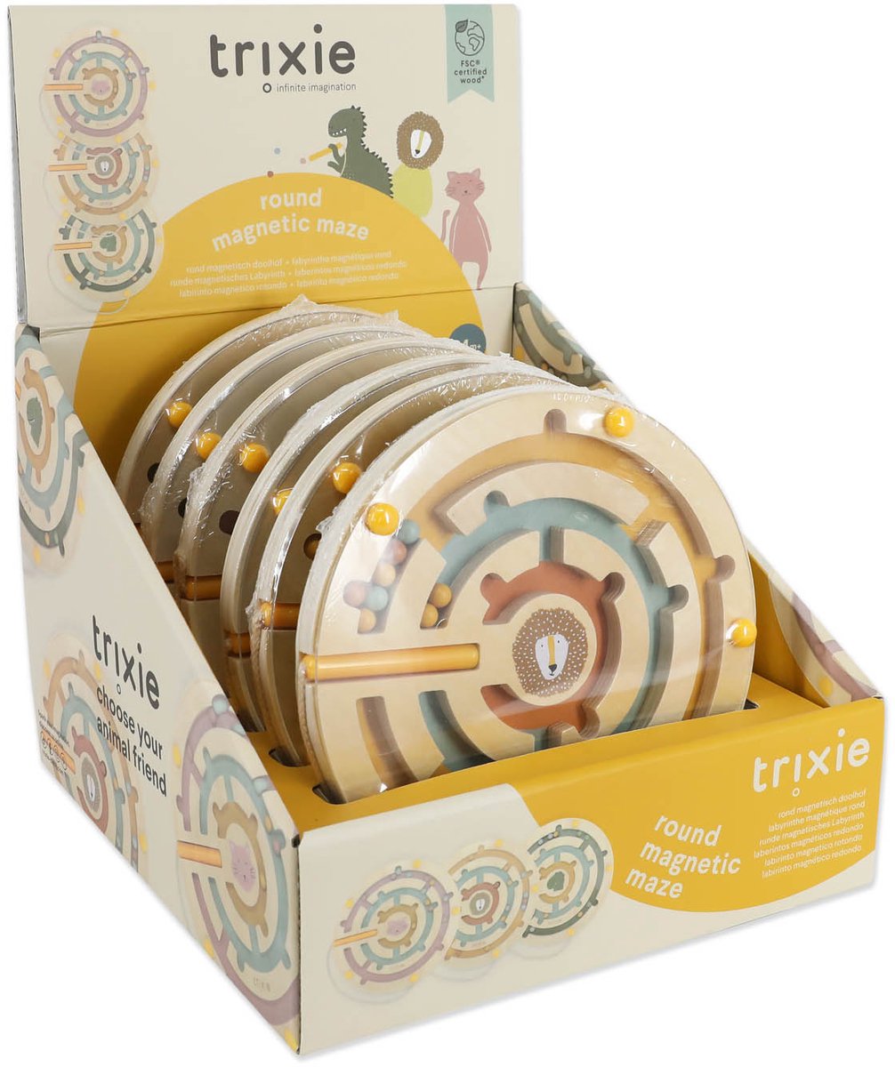Jouets de labyrinthe magnétique en bois Trixie - 6 pièces rondes.