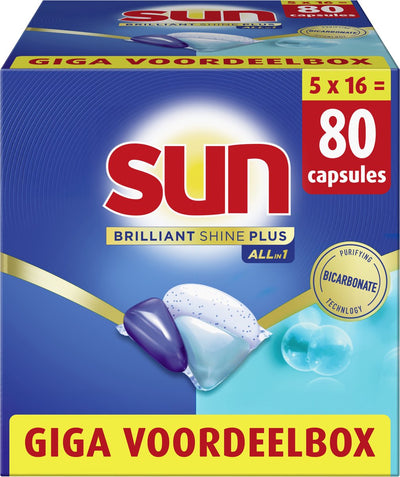Sun - tablettes pour lave-vaisselle - brillant brillant plus - tout-en-1 - 80 capsules - pack économique