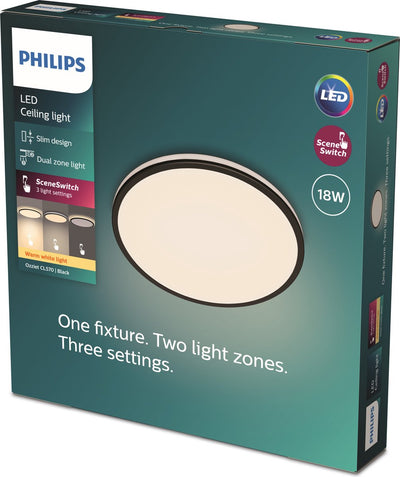 Philips LED Plafonnier Philips Ozziet - rond - noir - 18w 27k