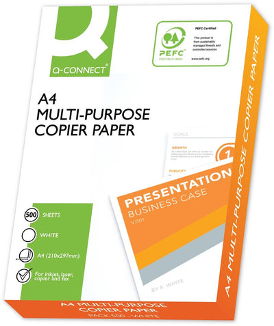 Papier de copie premium Q-connect, ft a4, 75 g, boîte de 5 pièces de 500 feuilles, blanc
