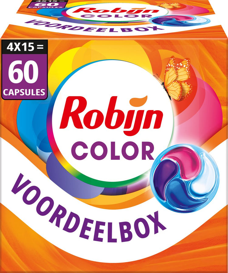 Détergent Robijn - Capsules de lavage 4 en 1 - couleur - 4 x 15 pièces - 60 lavages - pack économique