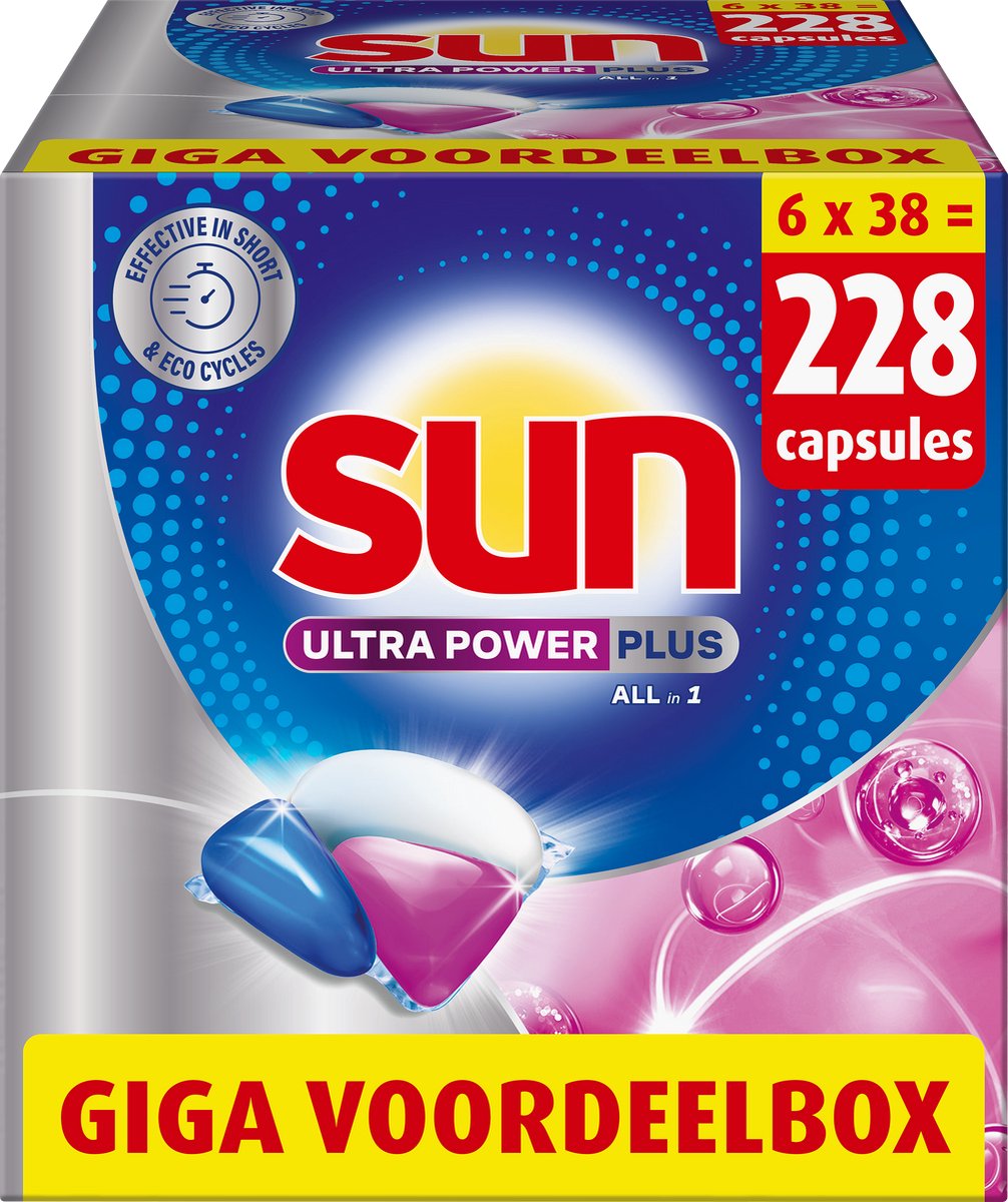 Sun - tablettes pour lave-vaisselle - ultra power plus - tout-en-1 - 228 capsules - pack économique