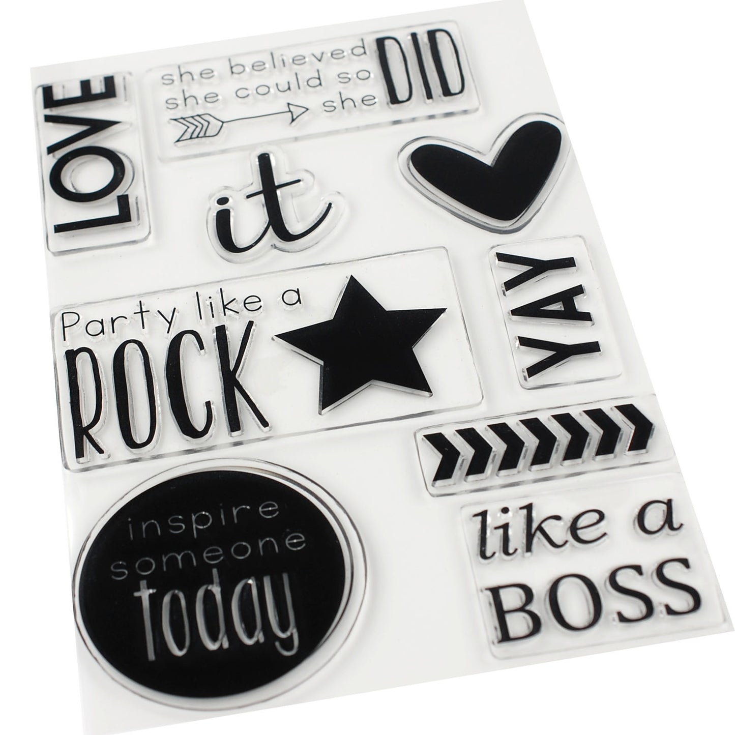 Vaessen creative • love it tampons transparents textes anglais 9 pcs.