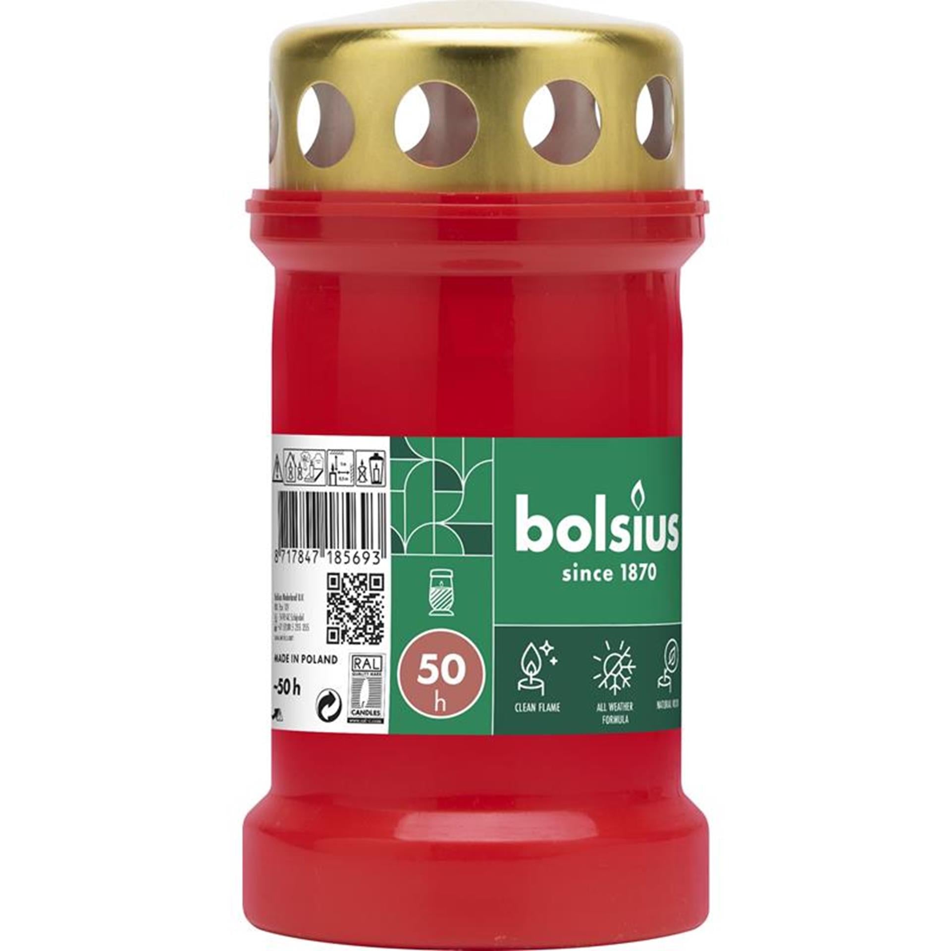 Bolsius Commémoratif clair rouge avec couvercle