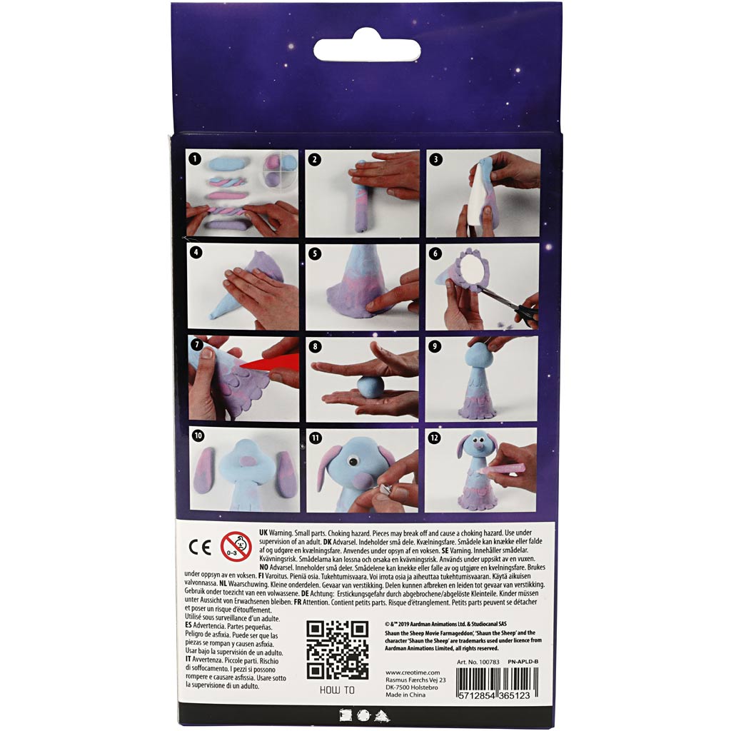 Shaun le mouton lu-la, bleu clair, rose, violet, 1 set