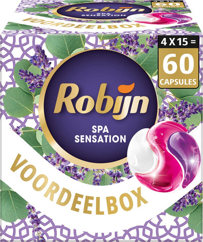 Robijn - Capsules de lavage 3 en 1 - Color Spa Sensation - Pack économique de détergent - 4 x 15 pièces - 60 lavages